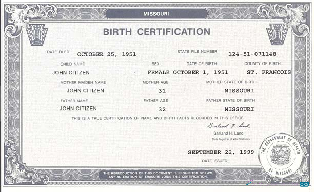 Download United States The Department of Health birth certificate Photoshop template